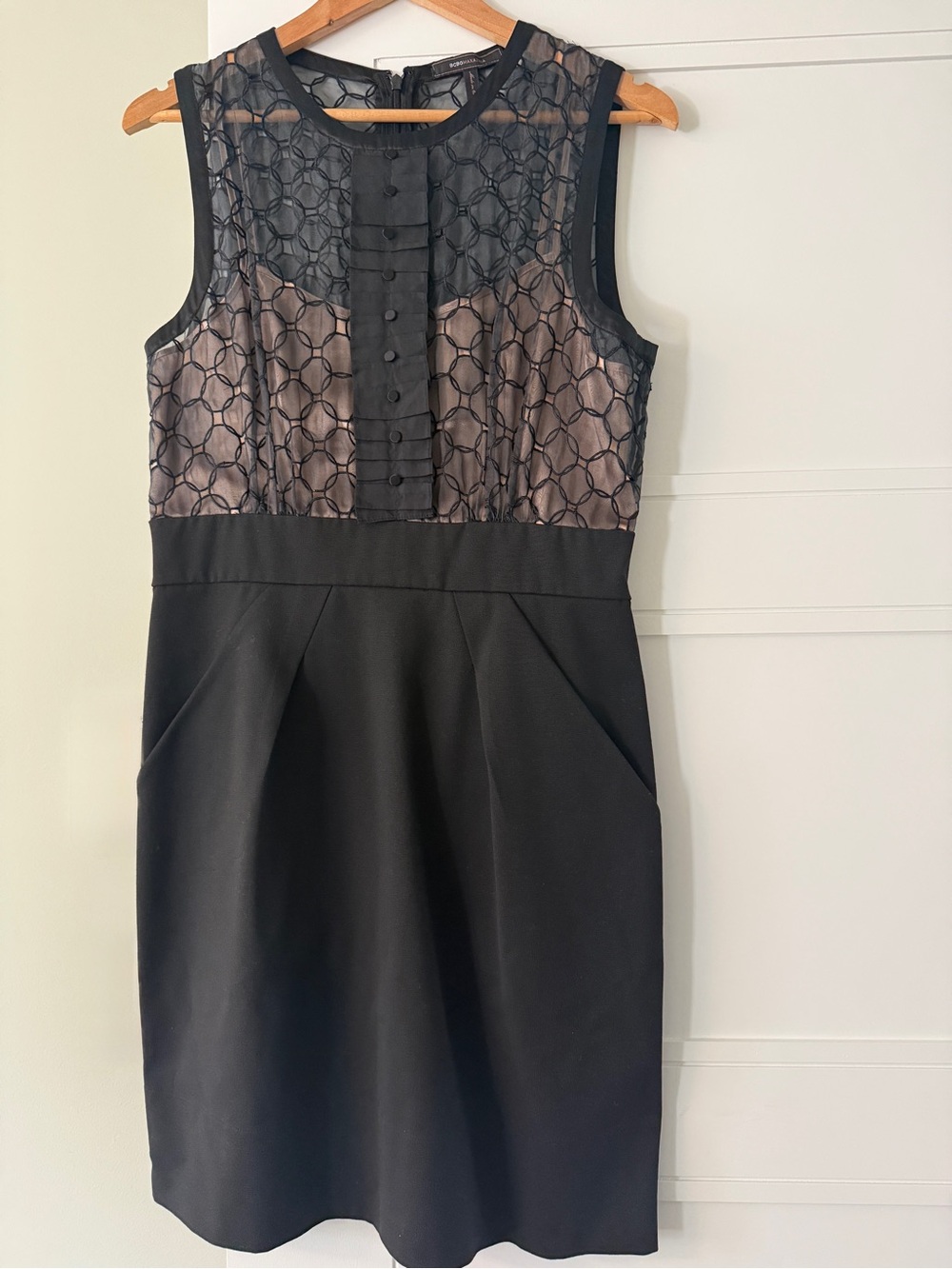 BCBGMaxAzria Black Sheath Dress with Lace-Overlay Bodice